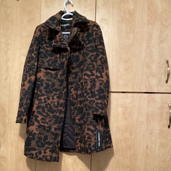Karl Lagerfeld leopard print wool blend coat with satin lining - Picture 3 of 4
